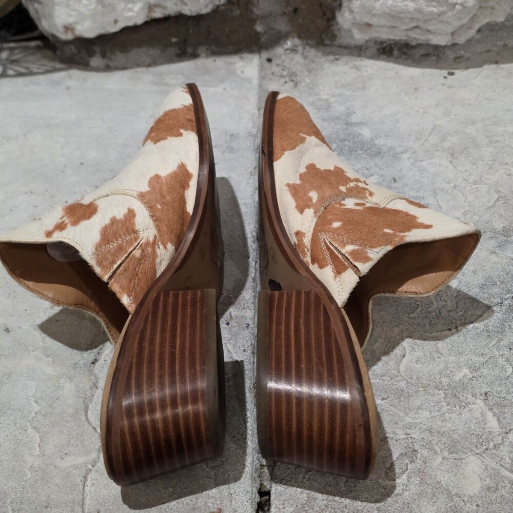 Crown Vintage Cow Hide Mules Festival Block Heel Cowgirl Slip On Women's Size 8 - Picture 7 of 9